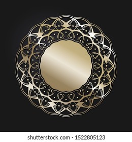 Decorative openwork round frame with gold abstract floral pattern. Circular ornament. An elegant element for design. Vector.