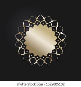 Decorative openwork round frame with gold abstract floral pattern. Circular ornament. An elegant element for design. Vector.