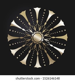 Decorative openwork round frame with gold abstract floral pattern. Circular ornament. An elegant element for design. Vector.