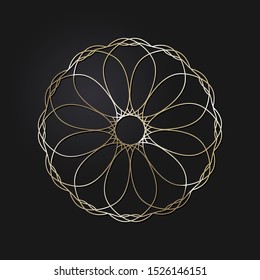 Decorative openwork round frame with gold abstract floral pattern. Circular ornament. An elegant element for design. Vector.