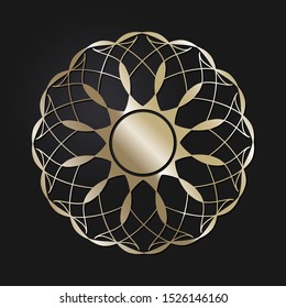 Decorative openwork round frame with gold abstract floral pattern. Circular ornament. An elegant element for design. Vector.