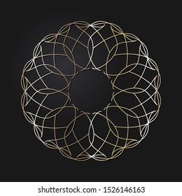 Decorative openwork round frame with gold abstract floral pattern. Circular ornament. An elegant element for design. Vector.