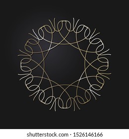 Decorative openwork round frame with gold abstract floral pattern. Circular ornament. An elegant element for design. Vector.