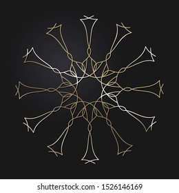 Decorative openwork round frame with gold abstract floral pattern. Circular ornament. An elegant element for design. Vector.