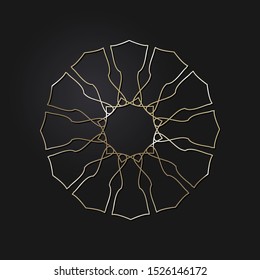Decorative openwork round frame with gold abstract floral pattern. Circular ornament. An elegant element for design. Vector.