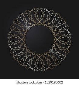 Decorative openwork round frame with gold abstract floral pattern. Circular ornament. An elegant element for design. Vector.