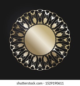 Decorative openwork round frame with gold abstract floral pattern. Circular ornament. An elegant element for design. Vector.