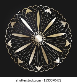 Decorative openwork round frame with gold abstract floral pattern. Circular ornament. An elegant element for design. Vector.
