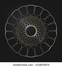 Decorative openwork round frame with gold abstract floral pattern. Circular ornament. An elegant element for design. Vector.