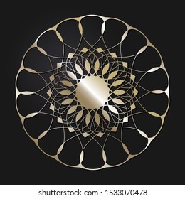 Decorative openwork round frame with gold abstract floral pattern. Circular ornament. An elegant element for design. Vector.