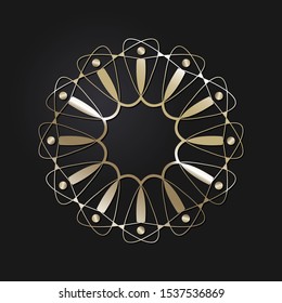 Decorative openwork round frame with gold abstract floral pattern. Circular ornament. An elegant element for design. Vector.