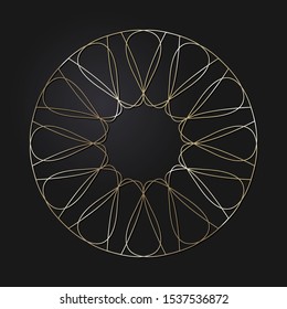 Decorative openwork round frame with gold abstract floral pattern. Circular ornament. An elegant element for design. Vector.