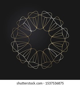 Decorative openwork round frame with gold abstract floral pattern. Circular ornament. An elegant element for design. Vector.