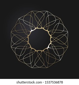 Decorative openwork round frame with gold abstract floral pattern. Circular ornament. An elegant element for design. Vector.