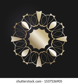 Decorative openwork round frame with gold abstract floral pattern. Circular ornament. An elegant element for design. Vector.