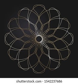 Decorative openwork round frame with gold abstract floral pattern. Circular ornament. An elegant element for design. Vector.
