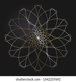 Decorative openwork round frame with gold abstract floral pattern. Circular ornament. An elegant element for design. Vector.