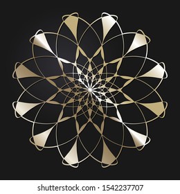 Decorative openwork round frame with gold abstract floral pattern. Circular ornament. An elegant element for design. Vector.