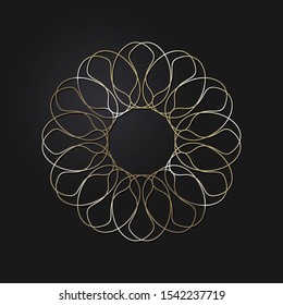 Decorative openwork round frame with gold abstract floral pattern. Circular ornament. An elegant element for design. Vector.