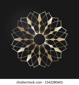Decorative openwork round frame with gold abstract floral pattern. Circular ornament. An elegant element for design. Vector.