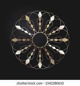 Decorative openwork round frame with gold abstract floral pattern. Circular ornament. An elegant element for design. Vector.