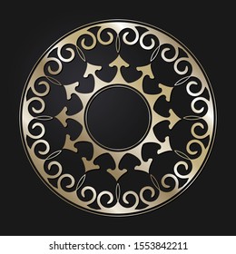 Decorative openwork round frame with gold abstract floral pattern. Circular ornament. An elegant element for design. Vector.