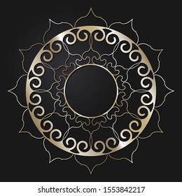 Decorative openwork round frame with gold abstract floral pattern. Circular ornament. An elegant element for design. Vector.