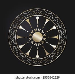 Decorative openwork round frame with gold abstract floral pattern. Circular ornament. An elegant element for design. Vector.