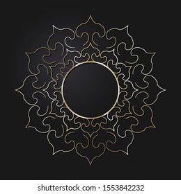 Decorative openwork round frame with gold abstract floral pattern. Circular ornament. An elegant element for design. Vector.