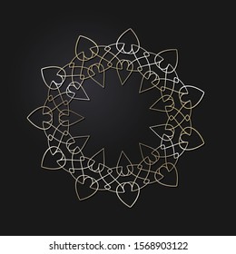 Decorative openwork round frame with gold abstract floral pattern. Circular ornament. An elegant element for design. Vector.