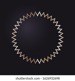 Decorative openwork round frame with gold abstract pattern on black background. Circular ornament. An elegant element for design. Vector.