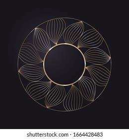 Dekorativer, runder Rahmen mit goldenem abstraktem Muster auf schwarzem Hintergrund. Rundschmuck. Ein elegantes Design-Element. Vektorillustration.