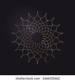 Marco redondo de apertura decorativo con un patrón oro abstracto sobre fondo negro. Ornamento circular. Un elemento elegante para el diseño. Vector.