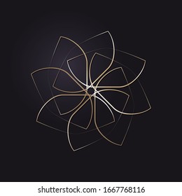 Decorative openwork round frame with gold abstract pattern on black background. Circular ornament. An elegant element for design. Vector.