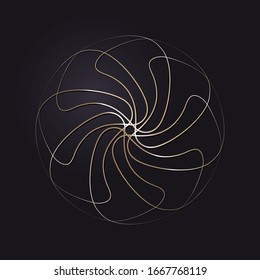 Marco redondo de apertura decorativo con un patrón oro abstracto sobre fondo negro. Ornamento circular. Un elemento elegante para el diseño. Vector.