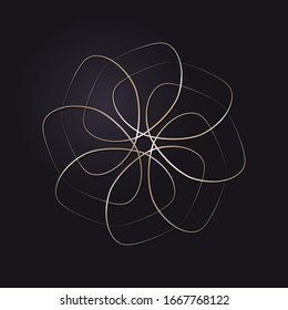 Marco redondo de apertura decorativo con un patrón oro abstracto sobre fondo negro. Ornamento circular. Un elemento elegante para el diseño. Vector.