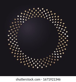 Decorative openwork round frame with gold abstract pattern on black background. Circular ornament. An elegant element for design. Vector.