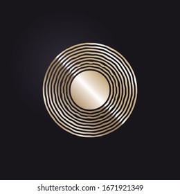 Decorative openwork round frame with gold abstract pattern on black background. Circular ornament. An elegant element for design. Vector.