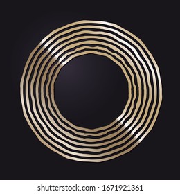 Decorative openwork round frame with gold abstract pattern on black background. Circular ornament. An elegant element for design. Vector.