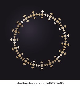 Marco redondo de apertura decorativo con un patrón oro abstracto sobre fondo negro. Ornamento circular. Un elemento elegante para el diseño. Vector.