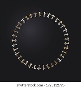 Decorative openwork round frame with gold abstract pattern on black background. Circular ornament. An elegant element for design. Vector.