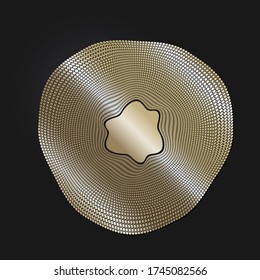 Decorative openwork round frame with gold abstract pattern on black background. Circular ornament. An elegant element for design. Vector.