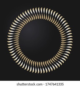 Decorative openwork round frame with gold abstract pattern on black background. Circular ornament. An elegant element for design. Vector.
