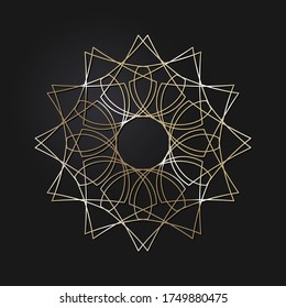 Dekorativer, runder Rahmen mit goldenem abstraktem Muster auf schwarzem Hintergrund. Rundschmuck. Ein elegantes Design-Element. Vektorgrafik.