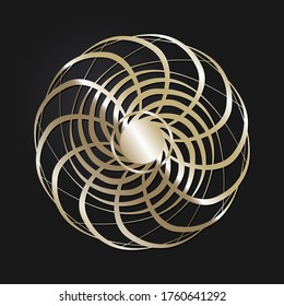 Marco redondeado decorativo de apertura con patrón oro abstracto sobre fondo negro. Ornamento circular. Un elemento elegante para el diseño. Vector.