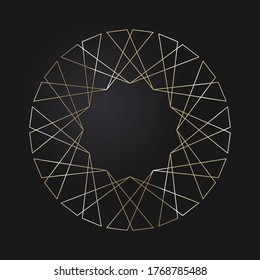 Dekorativer, runder Rahmen mit goldenem abstraktem Muster auf schwarzem Hintergrund. Rundschmuck. Ein elegantes Design-Element. Vektorgrafik.