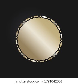 Decorative openwork round frame with gold abstract pattern on black background. Circular ornament. An elegant element for design. Vector.