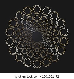 Dekorativer, runder Rahmen mit goldenem abstraktem Muster auf schwarzem Hintergrund. Rundschmuck. Ein elegantes Design-Element. Vektorgrafik.