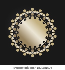 Decorative openwork round frame with gold abstract pattern on black background. Circular ornament. An elegant element for design. Vector.