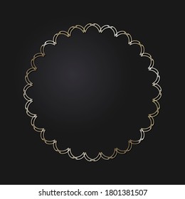Decorative openwork round frame with gold abstract pattern on black background. Circular ornament. An elegant element for design. Vector.
